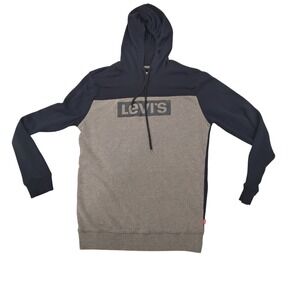 Levi's Hoodie Gray Navy Blue Logo Pullover Hooded Sweatshirt Men's Medium‎